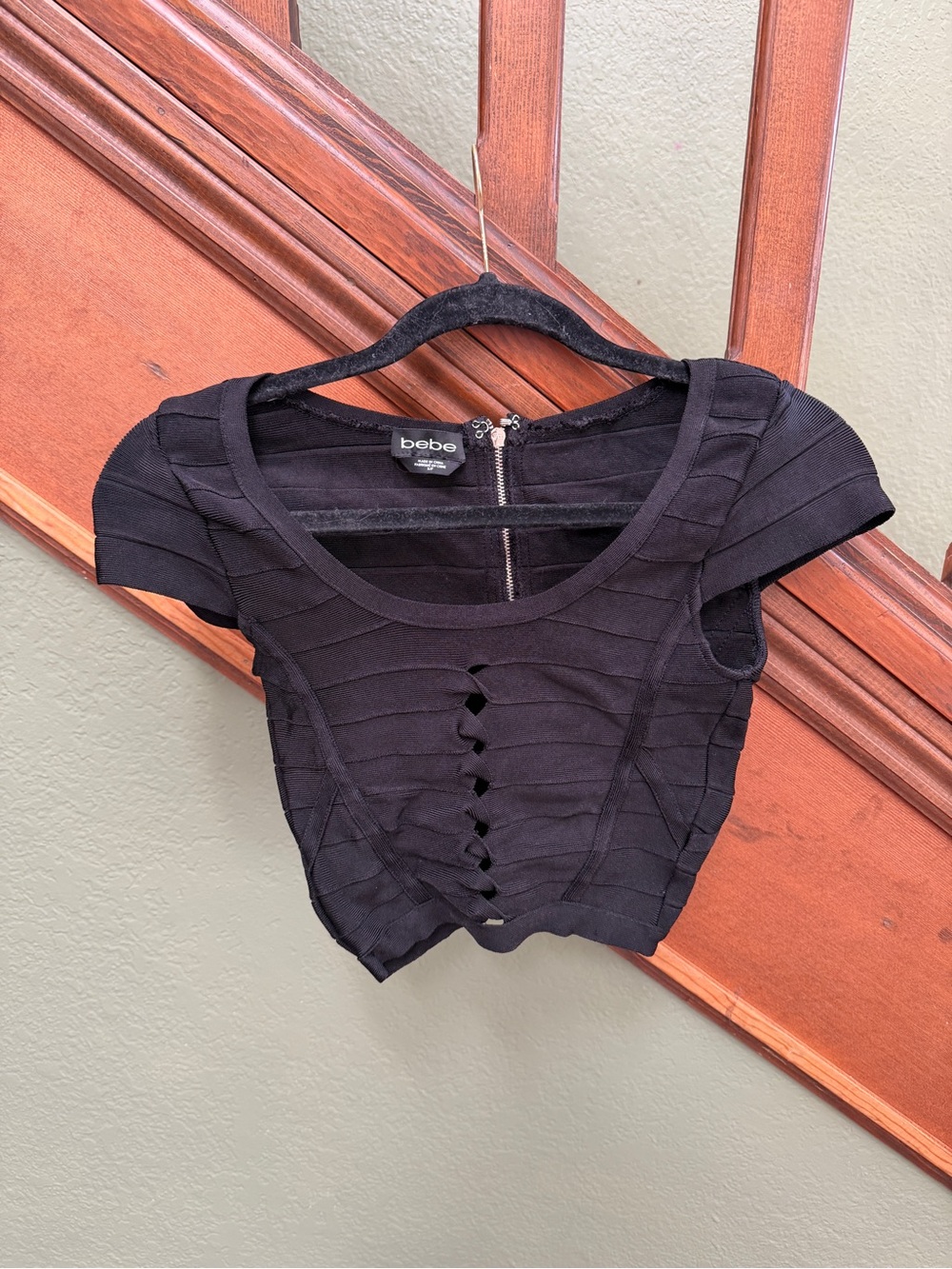 bebe Black Bandage-Style Cutout Crop Top